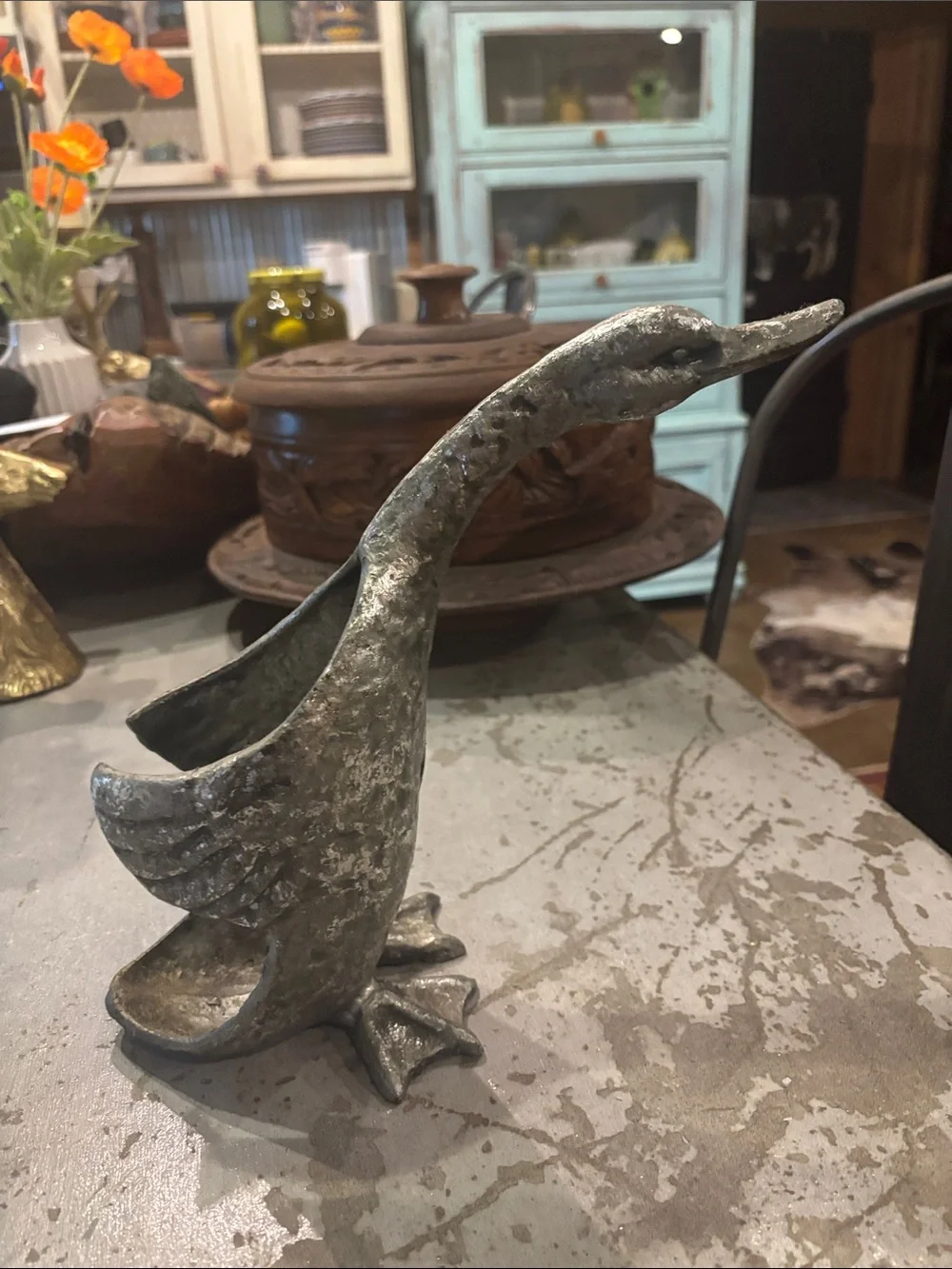 Decorative silver pewter Duck Bottle Holder